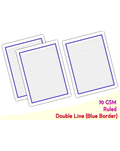 WAYTOBUY Blue Double Styled Border One Side Ruled 70 GSM Normal Quality Assignment or Project Paper for Students(70 GSM, 60 Sheets, BLU2020RULED)-1