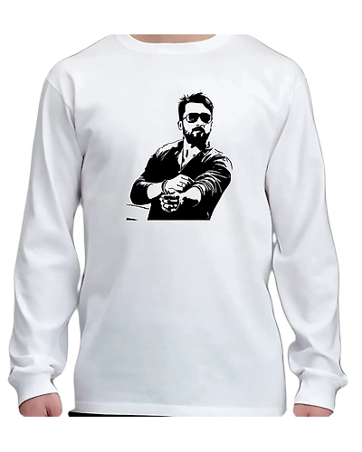 WAYTOBUY Cotton White Round Necked Full Sleeve T Shirt of Anjaan Surya (WBTSAJ03, 100% Cotton)-WBTSAJ03