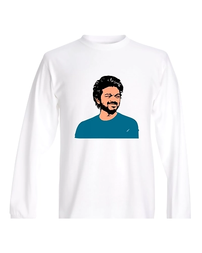 WAYTOBUY Cotton White Round Necked Full Sleeve T Shirt of THALAPATHY 65 (WBVJTHCL05, 100% Cotton)-WBVJTHCL05