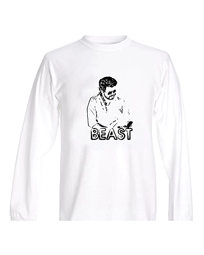 WAYTOBUY Cotton White Round Necked Full Sleeve T Shirt of Thalapathy 65 Beast (BSTTHLPY652021, 100% Cotton)-BSTTHLPY652021