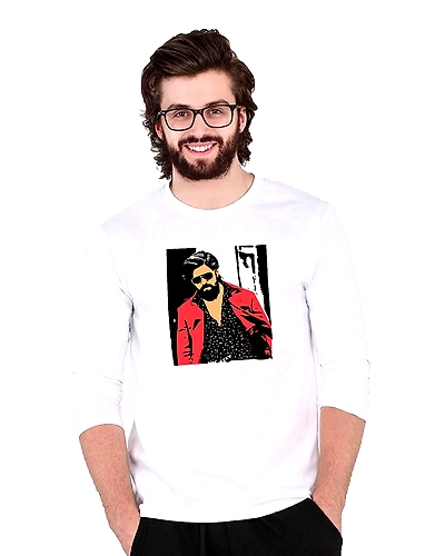 WAYTOBUY Cotton White Round Necked Full Sleeve T Shirt of KGF Yash (WBTSKG02, 100% Cotton)-WBTSKG02