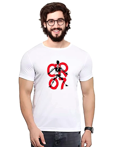 WAYTOBUY Polyester White Round Necked Half Sleeve T Shirt CR7 Logo Printed (CR7NOBGM, Polyester)-CR7NOBGM