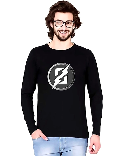WAYTOBUY Cotton Black Round Necked Full Sleeve T Shirt Minnal Murali Logo Printed (MMNLMRGG1121, 100% Cotton)-MMNLMRGG1121