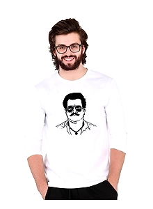 WAYTOBUY Cotton White Round Necked Full Sleeve T Shirt Cartoonized Aaduthoma Printed (AADTHTSH21, 100% Cotton)
