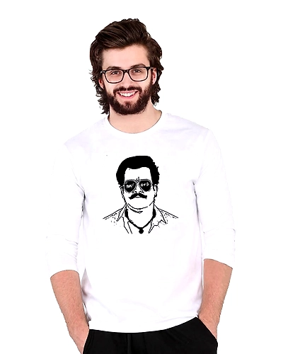 WAYTOBUY Cotton White Round Necked Full Sleeve T Shirt Cartoonized Aaduthoma Printed (AADTHTSH21, 100% Cotton)-AADTHTSH21