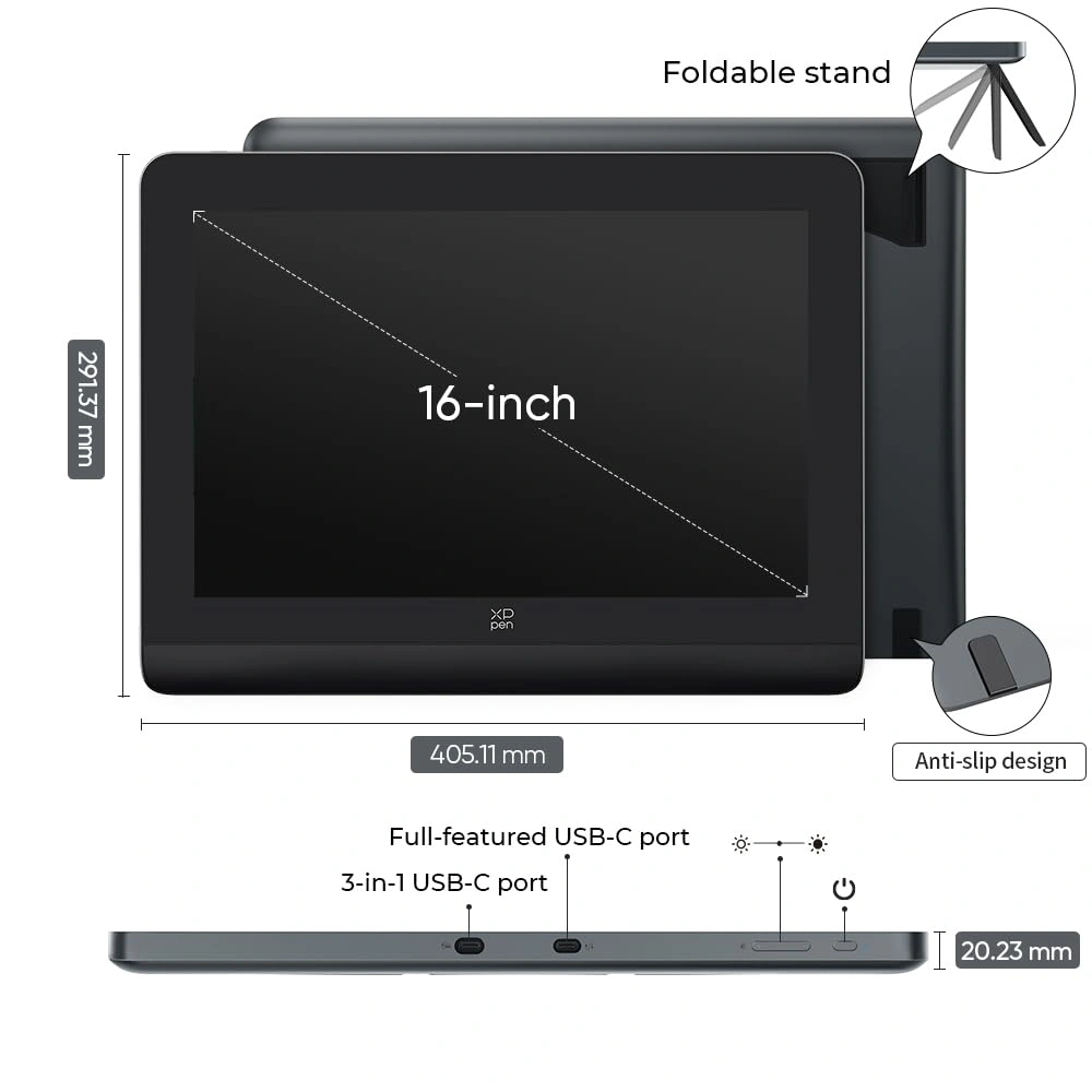 XPPen Artist Pro 16 (Gen 2) Drawing Display with X3 Pro Stylus 16384 Pressure Levels and 10 Shortcut Keys Compatible with Chrome, Windows, Linux, Mac, and Android(Black)-1