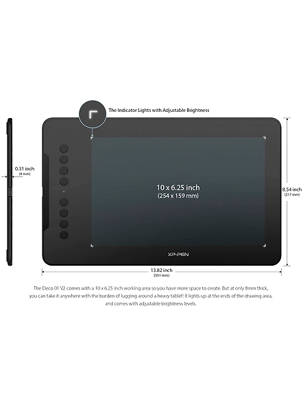 XP-Pen Deco01 V2 Digital Graphics Drawing Pen Tablet (10-2