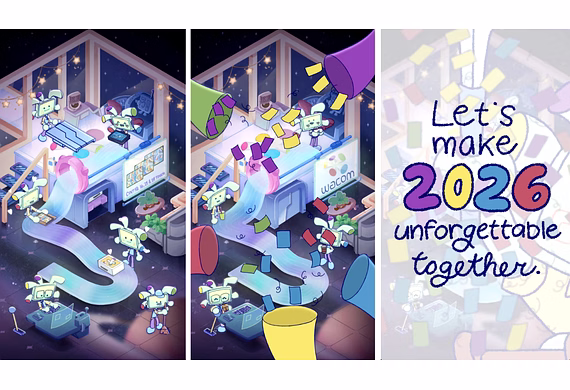 How three artists from SISLER Create made Wacom’s 2026 new year’s animated eCard