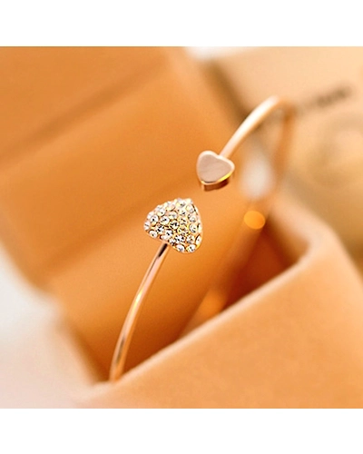 2019 Hot New Fashion Adjustable Crystal Double Heart Bow Bilezik Cuff Opening Bracelet For Women Jewelry Gift Mujer Pulseras 7g-32987241042