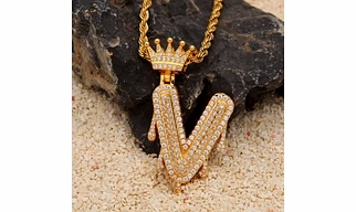 Custom Crown Bail Drip Bubble Initial Letters Chain Necklaces & Pendant For Men Women Gold Color Cubic Zircon Hip Hop Jewelry