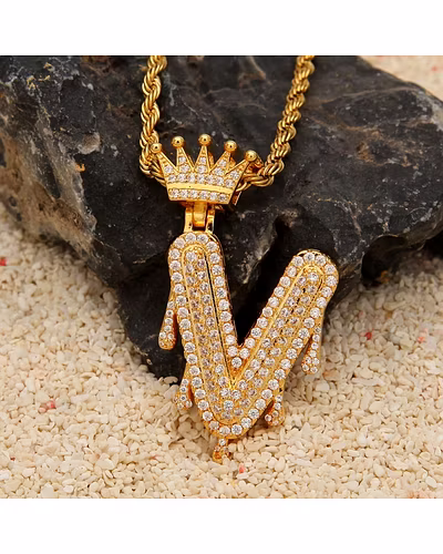 Custom Crown Bail Drip Bubble Initial Letters Chain Necklaces &amp; Pendant For Men Women Gold Color Cubic Zircon Hip Hop Jewelry-32950491235
