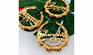 Earrings Custom Bamboo Name Earrings with Heart Hoop Nameplate Earrings Jewelry Fashion Show Charming Earrings Gold Gift Esty