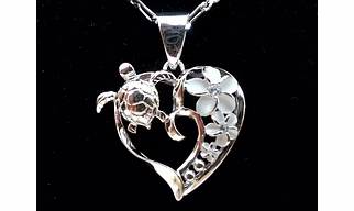 silver color Heart Hawaiian Sea Turtle Necklace plumeria Flower Sea Turtle Necklace Turtle Gift for Her frangipani fashion new