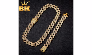 THE BLING KING 20mm Miami Prong Cuban Chain NE+BA 3 Row Full Iced Out Rhinestones Necklace & Bracelet Mens Hiphop Jewelry Set