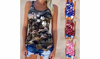 2019 New Fashion Camouflage Dog Paw Print T-Shirt Women Sleeveless Tshirt Top Femme Funny Tumblr Kyliejenner streetwear tops