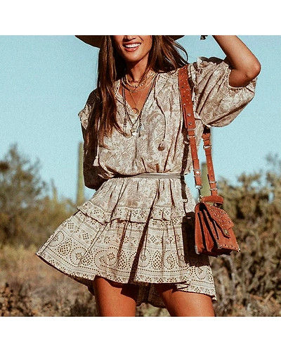 AYUALIN Mini women dresses Ruffle short sleeve oversize loose boho rayon floral print Autumn Dresses A-line Gypsy Dress vestidos-33031900005