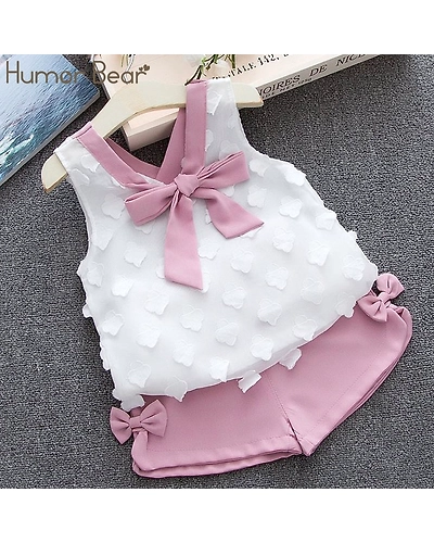 Humor BearBaby Girl Clothes Hot Summer Childrens Girls Clothing Sets Kids Bay clothes Toddler Chiffon bowknot coat+Pants 1-4Y-32863742553