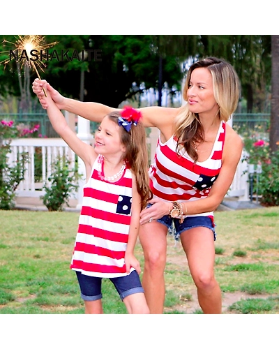 NASHAKAITE Family matching clothes Striped BackBowknot Family t shirt Tank Tops roupa familia Mother and Daughter clothes-32875870903