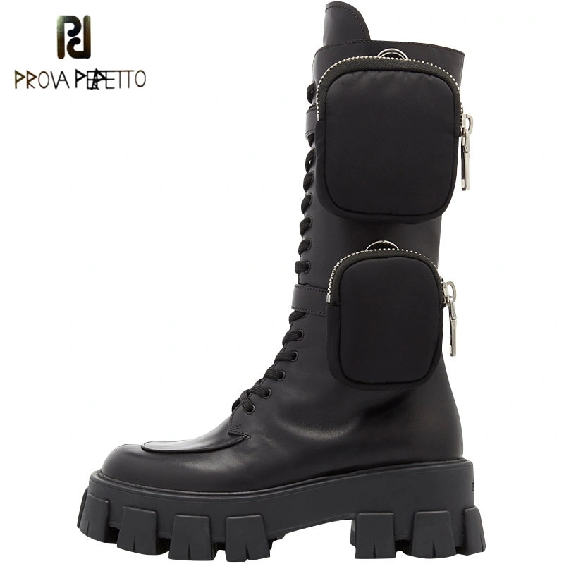 Prova Perfetto 2020 Pocket Motorcycle Boots Women Platform Shoes Lace Up Thick-soled Black Shoes Woman Half Botas de Mujer-4000407677727