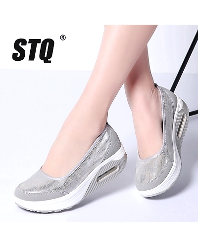 STQ 2020 Autumn Women Flat Platform Shoes Women Breathable Mesh Casual Sneakers Shoes Ladies Thick Sole Heel Slip On Shoes 9001-32754224761