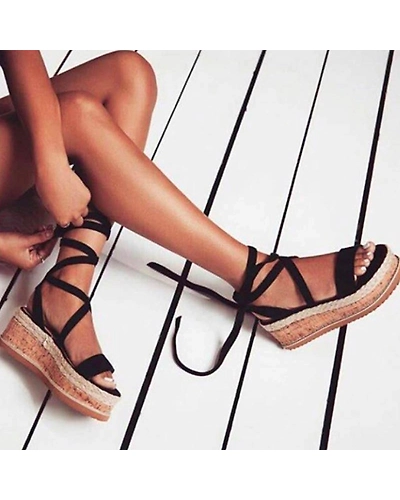 Summer Wedge Espadrilles Woman Sandals Open Toe Rome Shoes Gladiator Sandals Ladies Casual Lace Up Female Platform Sandals-33015888249