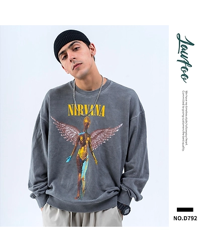 2019 Tide Brand Anatomy Angel Print Sweatshirt Wash Old Style Mens Hoodies Streetwear Personality Gray Hoodie-4000084755474