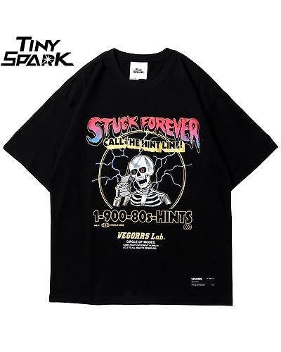 Hip Hop T Shirt Men 2020 Streetwear Print Lightning Skull Tshirt Harajuku Summer Tops Tees Short Sleeve Cotton Black T-Shirt-4000852496987