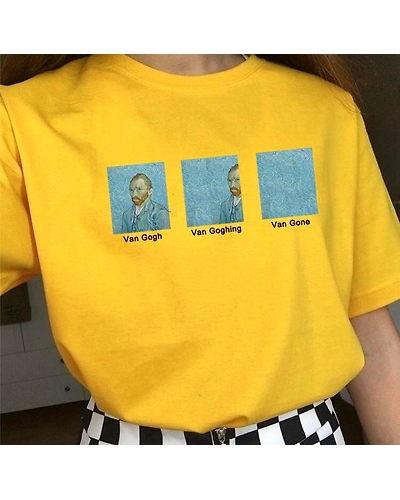Kuakuayu HJN Van Gogh Van Goghing Van Gone Meme Funny T-Shirt Unisex Hipsters Cute Printed Tee-33010459370