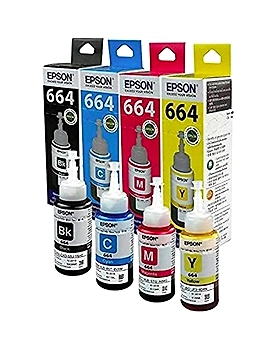 Original Epson 664 for Epson L100, L110, L130, L200, L210, L220, L300, L310, L350, L355, L360, L365, L380, L455, L550, L555, L565 Printers Black + Tri Color Combo Pack Ink Bottle