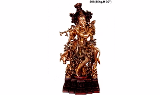 Brass Krishna Statue With Cow