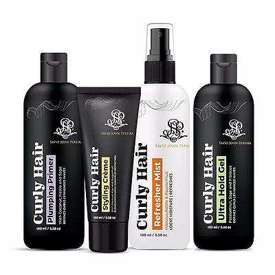revyur prolixr curly hair essentials set|hair ultra gel,hair cream,plumping primer and refresher mist|curly hair products|magic hair care for curls|shea butter|coconut|created by savio john pereira