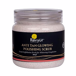 revyur speciality naturals anti tan glowing polishing scrub 500 gm (gentle exfoliation scrub for whitening complexion)