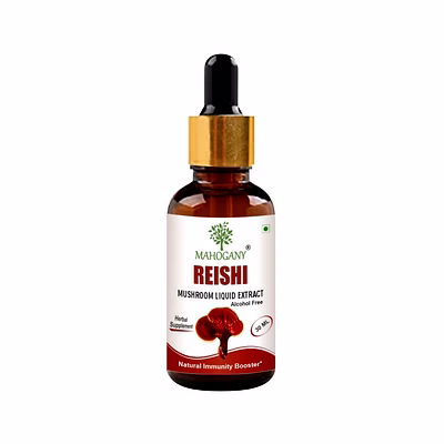 mahogany reishi mushroom liquid extract 30 ml glass bottle with dropper
