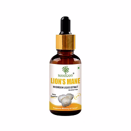 mahogany lion's mane mushroom liquid extract 30ml glass bottle with dropper- improves memory and focus