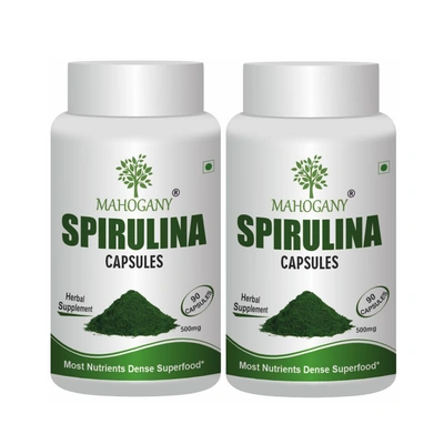 Mahogany Spirulina Capsules 500 mg 180 Capsules (Pack of 2- 90 Capsules each)
