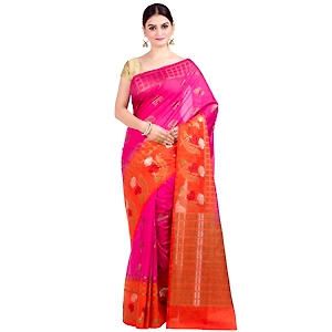Chandrakala Women's Pink Cotton Linen Blend Banarasi Saree,Free Size(1303PIN)