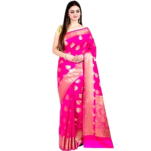 Chandrakala Women's Pink Kataan Silk Blend Banarasi Saree,Free Size(1365PIN)
