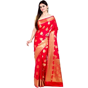 Chandrakala Women's Red Kataan Silk Blend Banarasi Saree,Free Size(1365RED)
