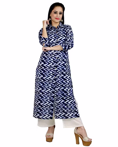 Chandrakala Printed Kurti Palazzo Pant Set for Women Cotton Indian Ethnic Tunic Suit Set,Small (K167BLU1) Blue-White-CK94