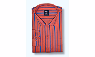 Black & White Men Rust Red and Blue Regular Fit Stripped Formal Shirt