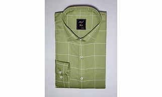 Black & White Men Olive Green Checked Reglar Fit Formal Shirt