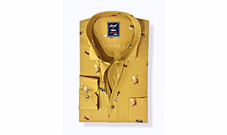 Black & White Men Formal Shirt-Slim Fit,Full sleeve, Dark Golden with Printed