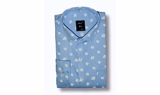 Black & White Men Sky Blue And White Printed Formal Shirt