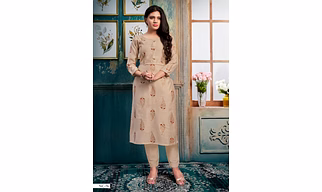 Silk Straight Long Cream Colour Kurti With Golden Print