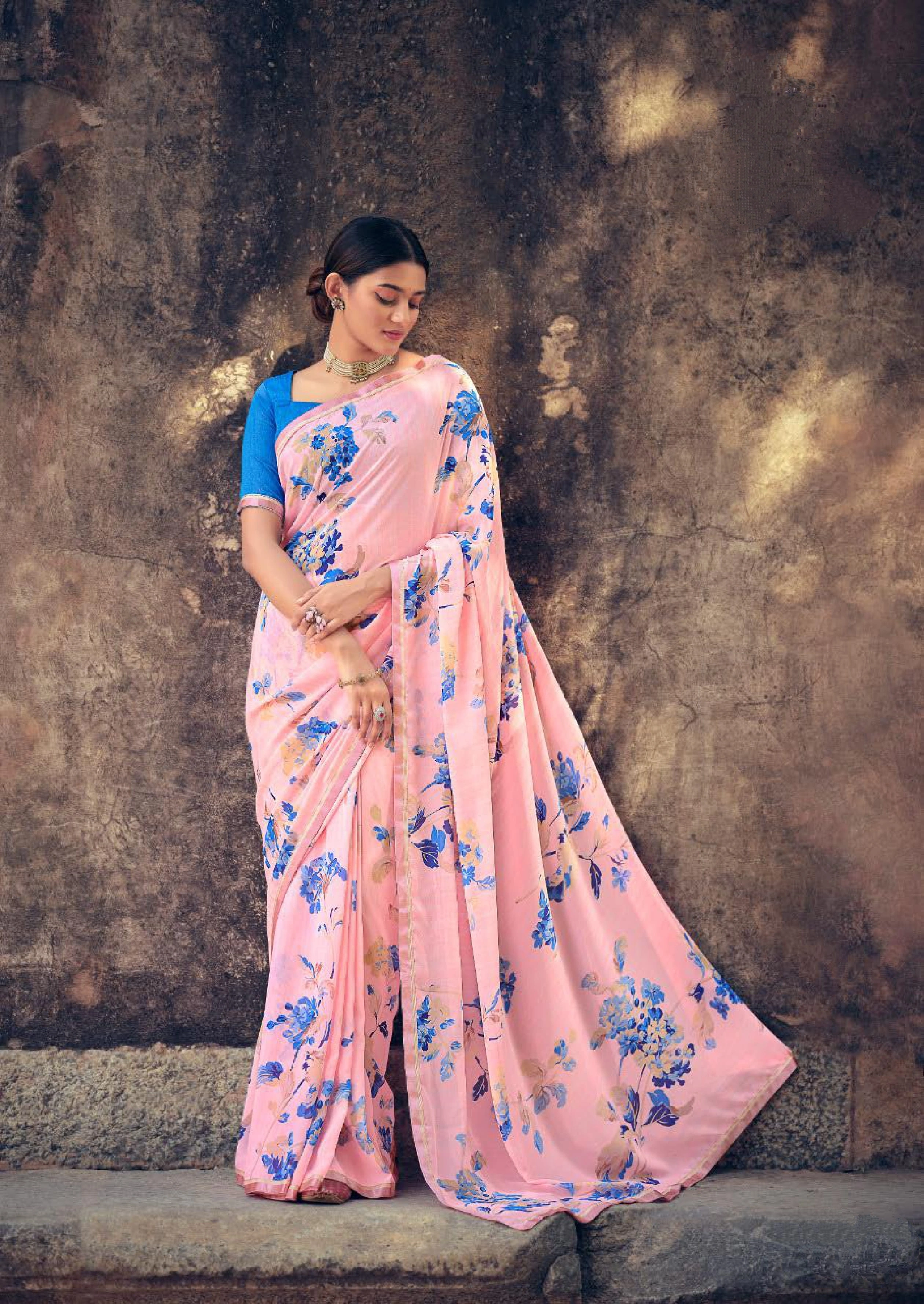 Pink Floral Print Soft Georgette Saree-10837290