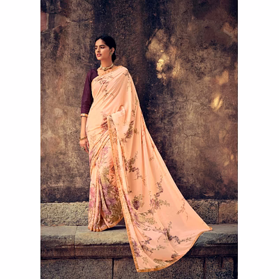 kashvi creation peach colour floral print soft georgette saree