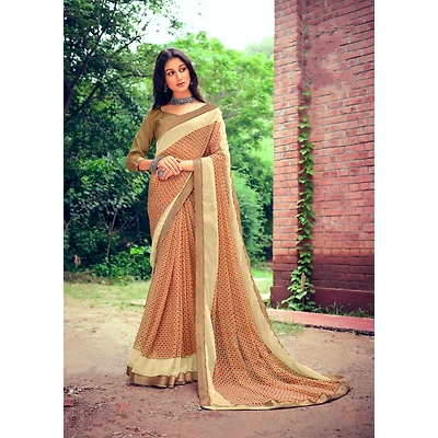 Kashvi Creation Mustard Colour Floral Print Chiffon Saree