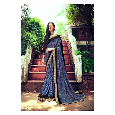 Kashvi Creation Dark Purple Colour Floral Print Chiffon Saree