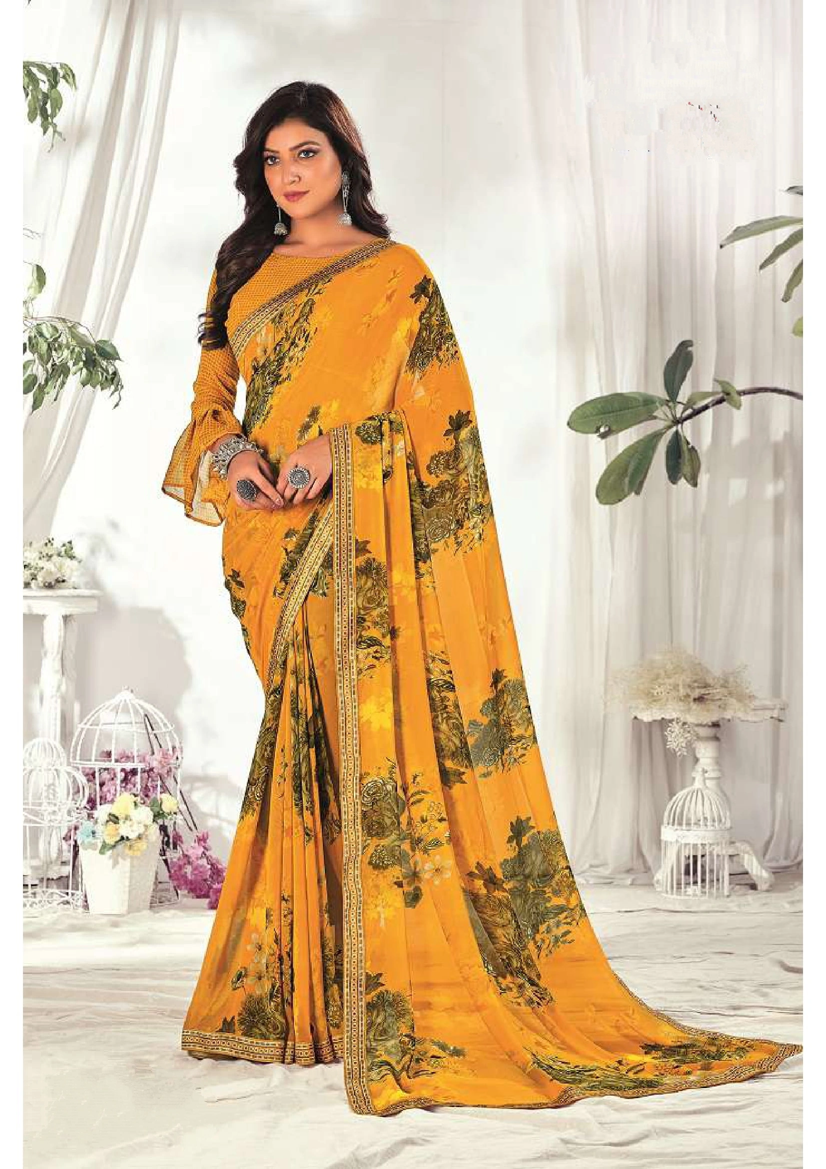 Yellow Floral Print Soft Weightless Saree-11233030