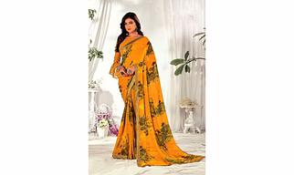 Yellow Floral Print Soft Weightless Saree